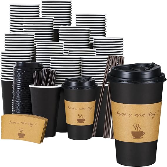 Lamosi 16 oz Coffee Cups 50 Pack, Disposable To Go Paper Cups with Lid
