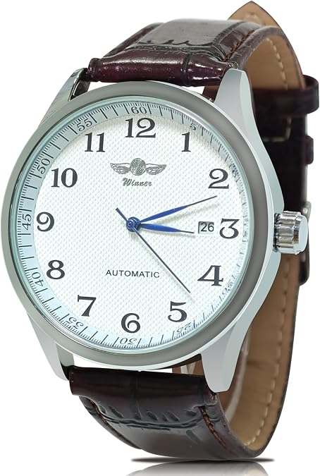 Gute Mechanical Watch Automatic Self-Winding White Dial Blue Hands Unisex