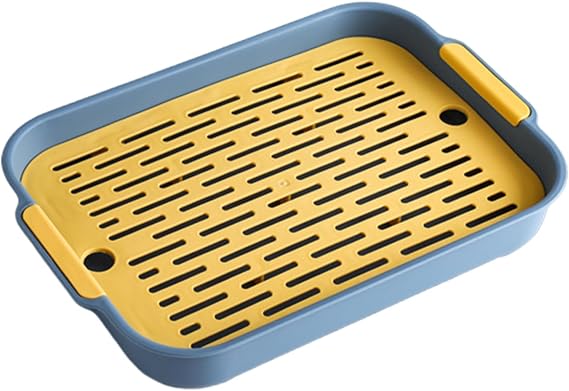 Rabbit Litter Box Dual Layer PP Bunny Litter Box Rectangular Rabbit Litter with Handle Deep Smooth 10.6x7.3x1.6in Small Animal Litter Box, Rabbit Bedding, Blue