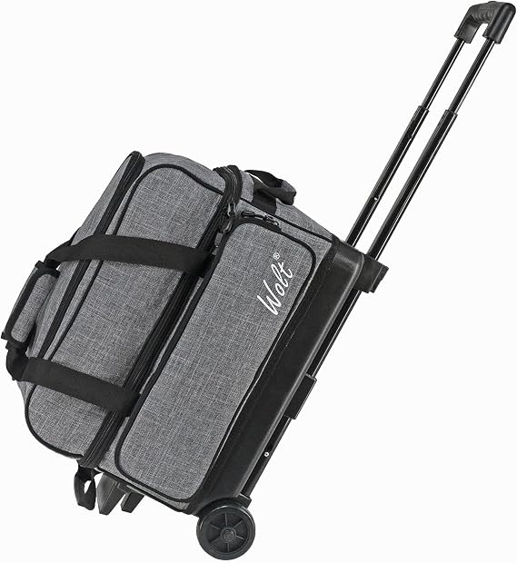 WOLT 2 Ball Bowling Bag with Wheels with Retractable Handle Extends to 40" | Bowling Bags 2 Ball Roller with Separate Shoe Compartment & Accessory Pocket