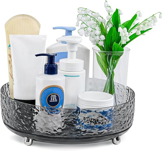 MSJGA Makyaj Parfüm Düzenleyici Tepsi 360 Derece Dönen Tembel Susan, Makyaj Fırçası Tutacağı ve Cilt Bakımı ve Kozmetik Depolama Vanity, Banyo Tezgahı için Büyük Kapasiteli