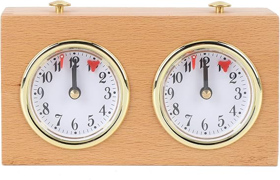 Chess Clock Analog Timer, Mechanical Retro Wooden Competition Timing Tool with Clockwork Drive for Chess Weiqi
