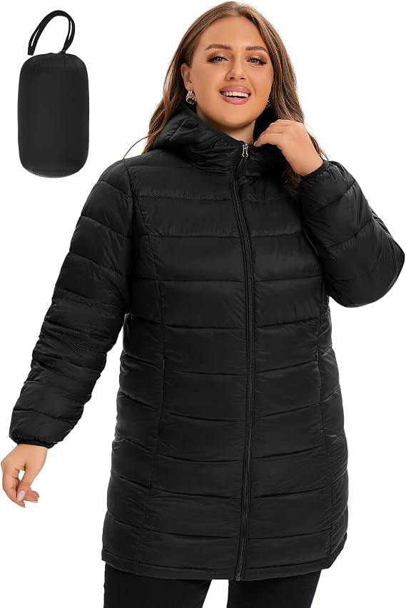 ANOTHER CHOICE Plus Size Packable Hooded Puffer Jacket for Women | Quilted construction, lightweight insulation, easy packability, roomy fit designed for plus size, invisible zipper pockets