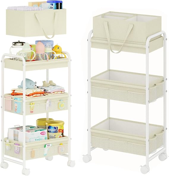 Baby Diaper Organizer Cart & Caddy Basket,Nursery Cart for Baby Essential