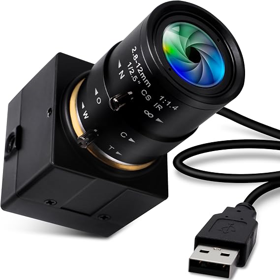 USB Camera 2MP Webcam 2.8-12mm Varifocal Lens 1080P USB Camera with H.264 Format Low Light Correction Webcam Zoom in and Out Close up Camera Plug and Play for Linux Windows Raspberry Pi