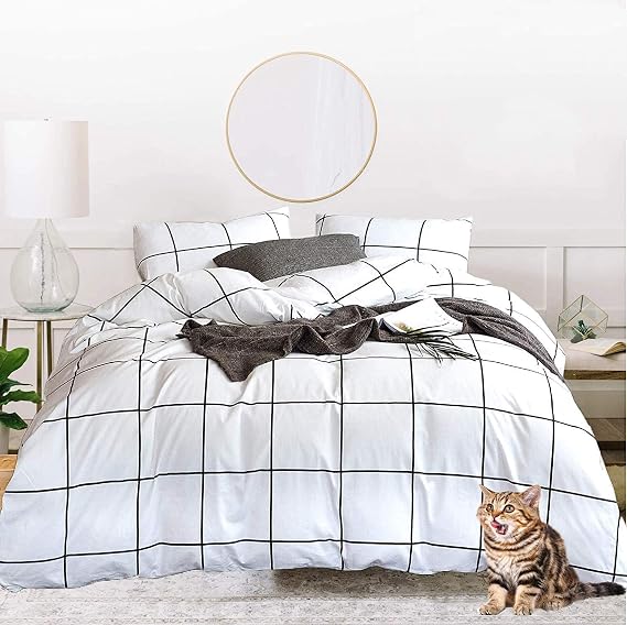Jumeey Plaid Duvet Cover Queen Black and White Buffalo Plaid Grid Checkered Bed Duvet Cover Full Size