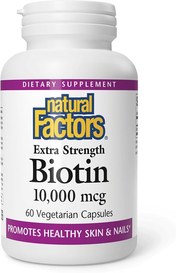 Natural Factors Extra Strength Biotin 10,000 mcg Vitamin B7, 60 Veg Caps