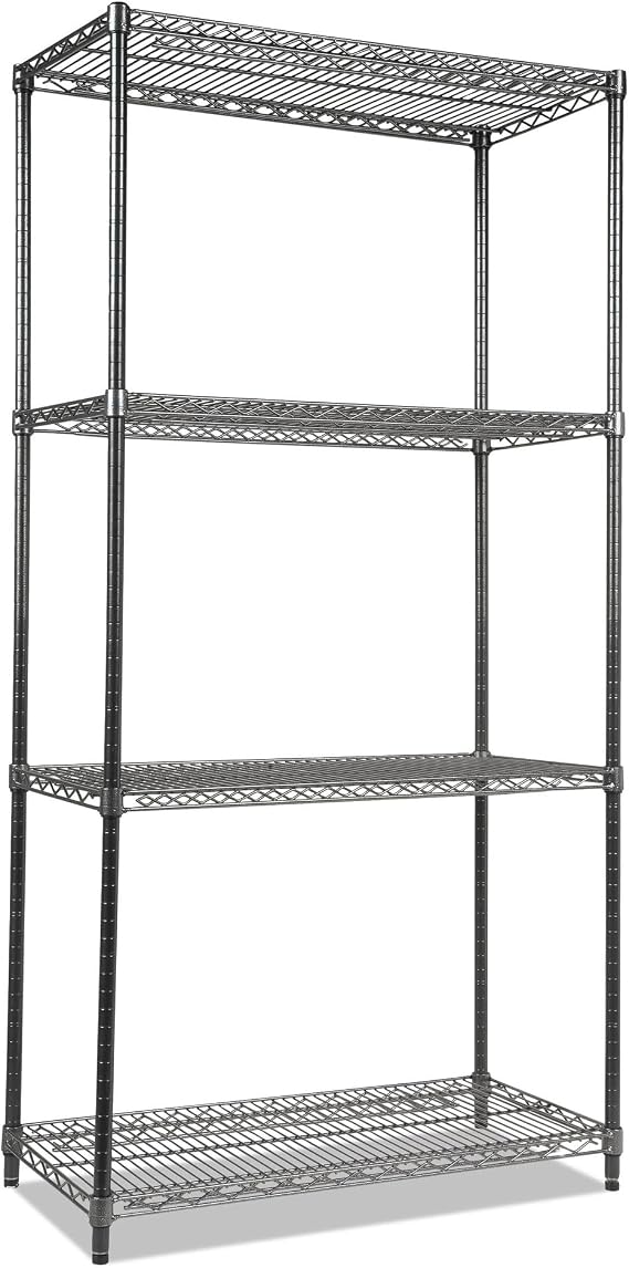 Alera Wire Shelving Starter Kit, Four-Shelf, 36w x 18d x 72h, Black Anthracite