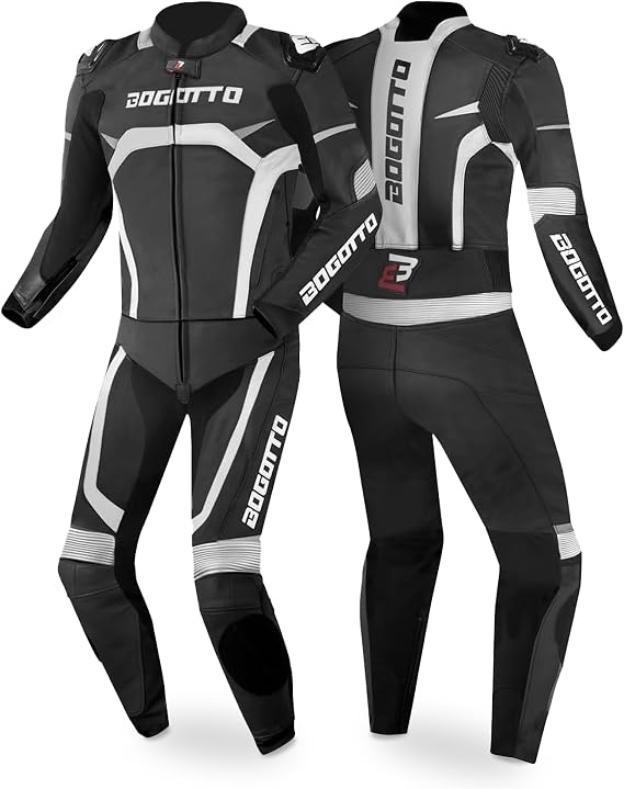 Bogotto Misano 2-Piece Motorcycle Leather Suit Black/White 50