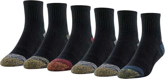 GOLDTOE Mens Fit Tec Cushion Quarter Socks, 6-pairs