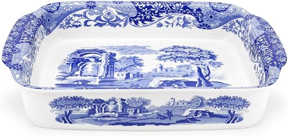 Spode Blue Italian Rectangle Handled Dish Large | 15"x12", Porcelain, Oven to Table