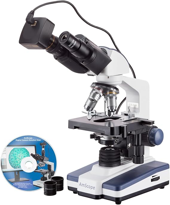 AmScope 40X-2500X LED Lab Binocular Compound Microscope with 3D-Stage with 5MP Camera