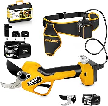 SWANSOFT Electric Pruning Shears, 45mm 1.77 Cutting Diameter Cordless Electric Pruners Shears Battery Powered, 1150W Tree Branch Pruner with 2Pack 4Ah Rechargable BatteriesYellow
