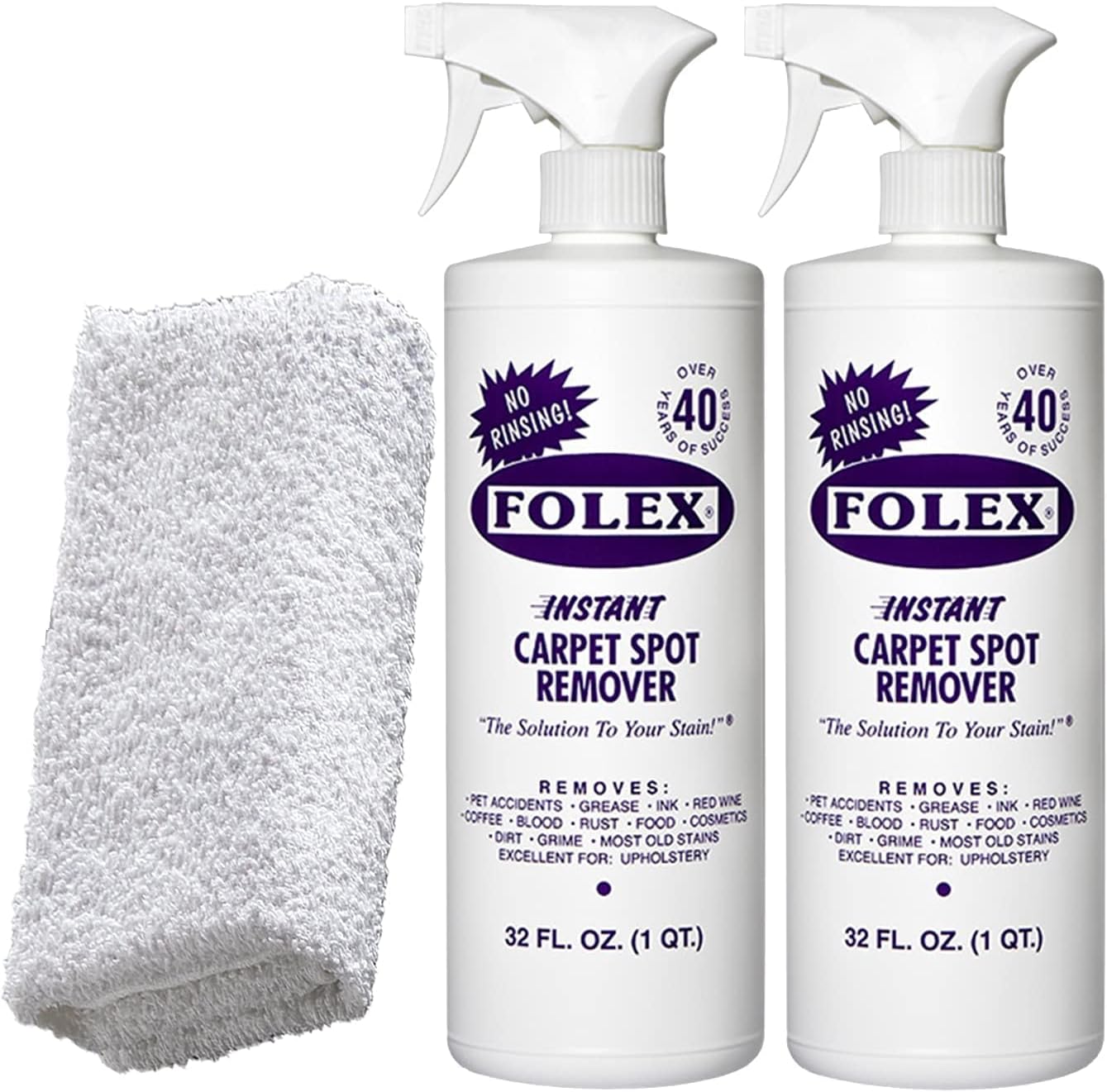 2 Bottles of FOLEX Instant Carpet Spot Remover  1 Daley Mint Cleaning Cloth | Instant Rug, Upholstery, and Spot Carpet Stain Remover Kit, 32oz
