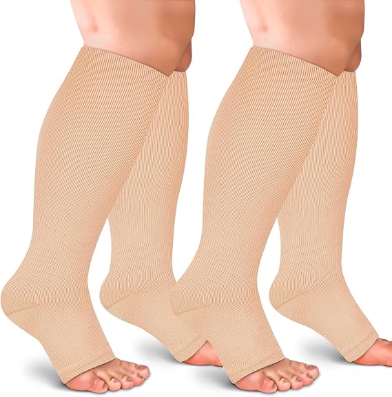 Open Toe Compression Socks 15-20 mmHg for Women and Men Knee High Toeless Circulation Compression Stockings(N 2xl), XX-Large, Nude