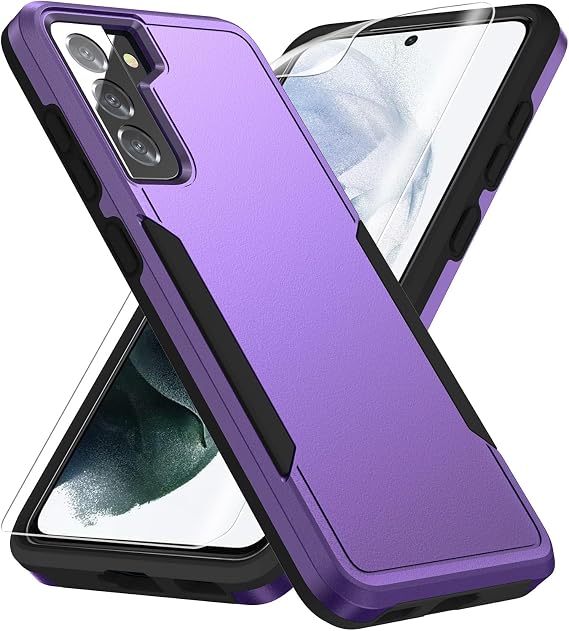 for Galaxy S21 Case, with HD Screen Protector [Military Grade Drop Tested] Heavy-Duty Tough Rugged Shockproof Protective Case for S21, Purple