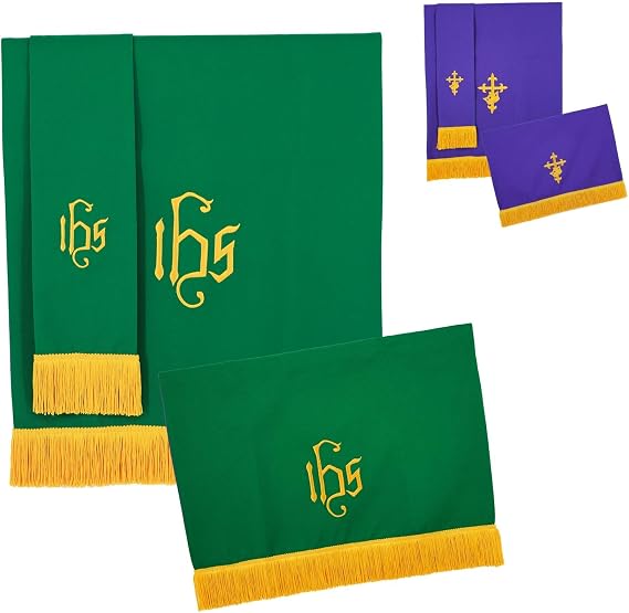 GraduatePro Set of 3 Reversible Parament Set Light Green Purple with Embroidered Cross IHS