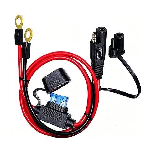 SAE Connector,SAE to O Ring Terminal Harness with 15A Protection Fuse for Safety, 2-Pin Quick Disconnect Plug,SAE Battery Extension Cable with 2FT 10AWG for Motorcycle Cars. (60CM)