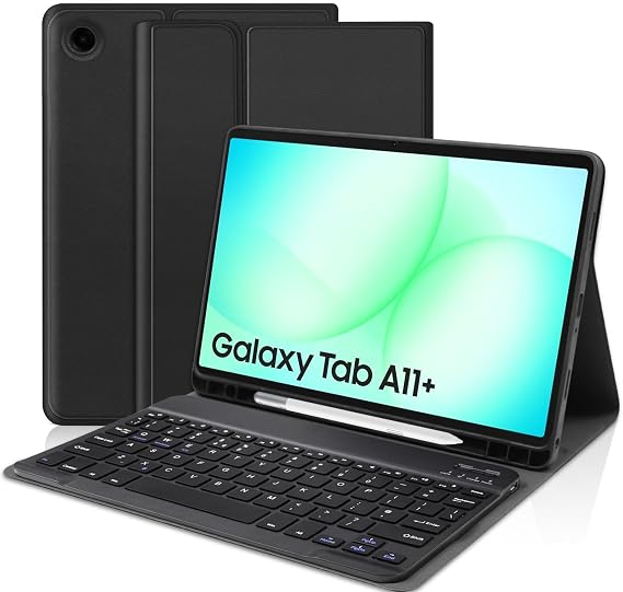 Keyboard Case for Samsung Galaxy Tab A11+ Plus 2025 / Galaxy Tab A9+ Plus 11 inches 2023,Detachable Folio Keyboard Cover with S Pen Holder for A11 Plus A9 Plus, UK Layout, Gray