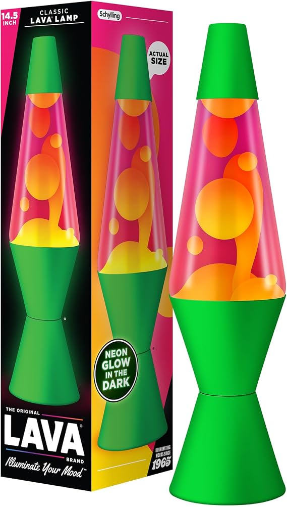 Lava The Original Lamp - 14.5" Neon Green - Classic Liquid Motion Lamp - Orange and Pink Liquid - Item #2096