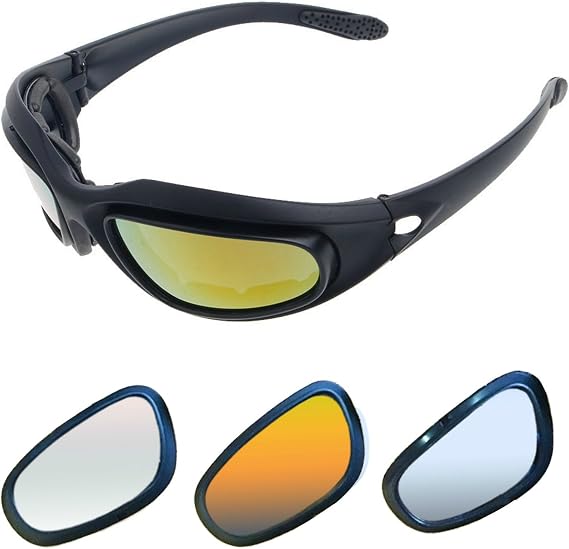 Motorcycle Riding Glasses Kit - 4 Lenses - Polarized, Smoke, Yellow, And Clear. Plus Case, Cleaning Cloth, And Strap Motorcycle Accessories. By Get Lost