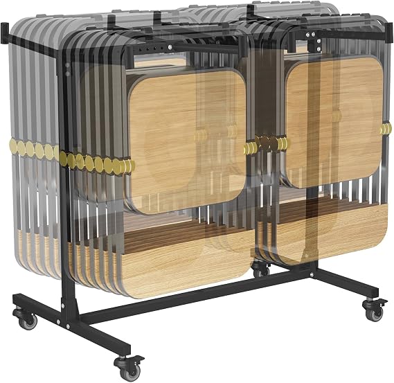 Folding Chair Rack, Folding Chair Storage for 25 Chairs, 380 lbs W Eight Capacity, Heavy Duty Metal Chair Rack, Black Chair Dolly with Lockable Wheels