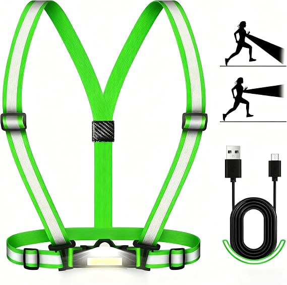 500LM Running Lights for Runners, Adjustable 100 Beam Running Light Vest, 360 Reflective Running Gear Rechargeable, Runners Lights for Night Safety, Lighted Vest for Walking/Cycling/Jogging