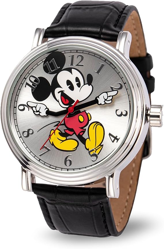 Disney Men's W001868 Mickey Mouse Silver-Tone Watch with Black Band