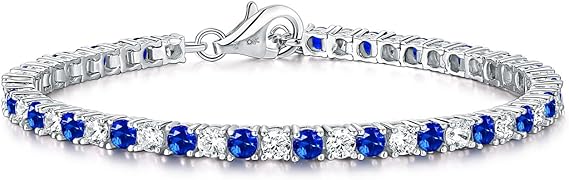 Diamond Treats Silver Tennis Bracelet for Women, 925 Sterling Silver Bracelets for Women with 3mm White or Coloured Stones, Silver Ladies Eternity Bracelet, Silver Jewellery Gift for Women