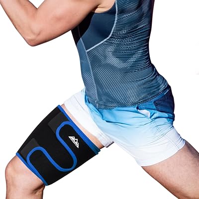 supregear Thigh Brace Support, Adjustable Thigh Compression Sleeve Neoprene Hamstring Quad Wrap Breathable Non-Slip Upper Leg Brace Leg Slimmer for Women Men Pulled Groin Muscle, Quadriceps, Blue