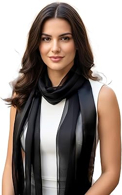 SERENITA Scarfs for women | lightweight soft silky scarves | 60 long satin chiffon stripe solid color neckerchief