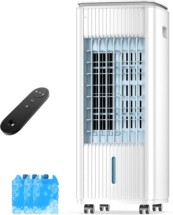 3-IN-1, Portable Air Conditioners, Evaporative Air Cooler w/ 4 Ice Packs, 3L Water Tank for Cooing, 7H Timer for Auto-Off, Swamp Coolers with 70 Oscillation, Cream