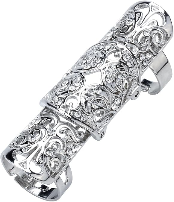 Szxc Jewelry Women's Crystal Double Full Finger Armor Knuckle Ring Adjustable