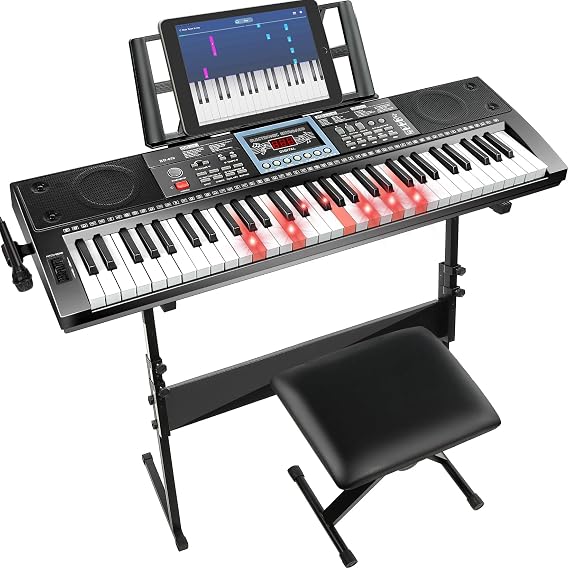 61 Key Keyboard Piano for Beginners w/Stand Bench, Lighted Keys in Follow