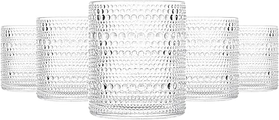 cosnou Glassware Set of 6, 13 OZ/390ml Hobnail Kitchen Glassware, Embossed Vintage Glass for Water, Cocktail, Soda, Beverage, Juice