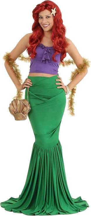 Mermaid Dress Costume for Women | Adult Sea Princess Outfit with Tail Skirt and Starfish Hair Clip