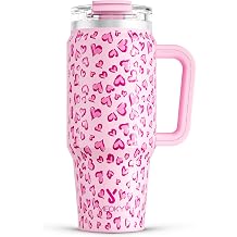 Meoky 32 oz Tumbler with Handle, Insulated Tumbler with Lid and Straw, Stainless Steel Travel Mug, Keeps Cold for 24 Hours, 100% Leak Proof, Fits in Car Cup Holder (Love)