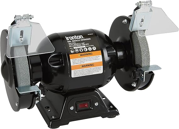 Ironton 6in. Benchtop Grinder, 1/2 HP, 2.1 Amps, 3,560 RPM | Two grinding wheels, Sharpening and grinding versatility, Bench-mounted stability, Shop-ready operation, Durable motor