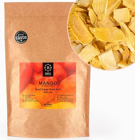 BRIX, GROWN FOR FLAVOUR - Freeze Dried Mango Slices (95g) - Great Taste Award, Crispy & Super-Delicious Healthy Snack, 100% Natural, Vitamins Retained