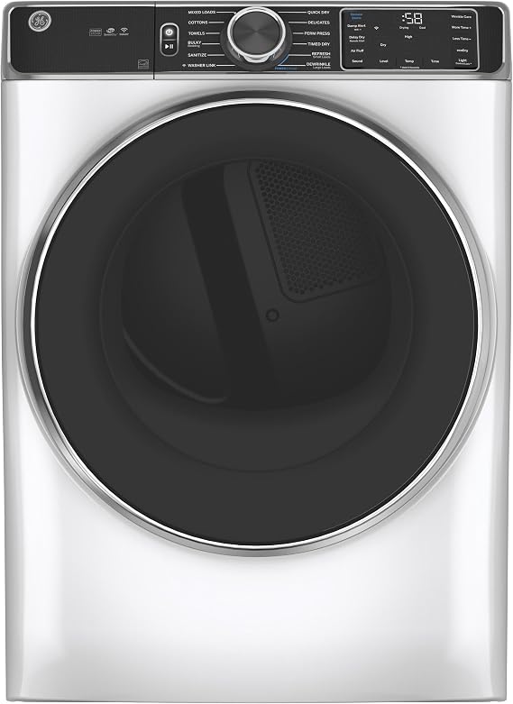 GE GFD85GSSNWW 28" Front Load Gas Dryer with 7.8 cu. ft. Capacity Stainless Steel Drum Built-in WiFi Sanitize Cycle and Damp Alert in White