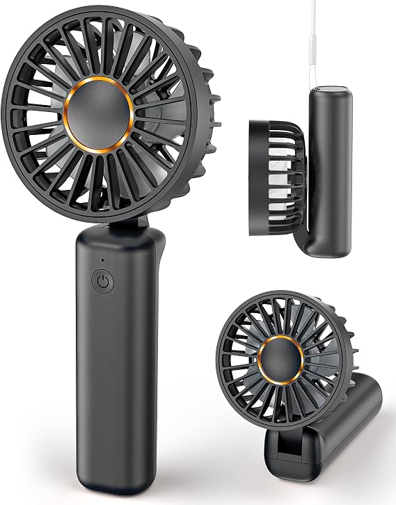 Portable Handheld Fan, Mini Desk Fan Foldable 1800mAh, 180° Ratotion, 3 Speeds, Ultra Quite, Up to 8H Long Use Time, Small Personal Cooling Fans Makeup Lash Fan for Women Girls, Dark Black