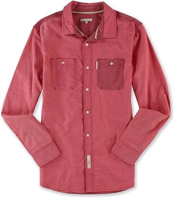 Marc Ecko Mens Utility Ox Ls Button Up Shirt, Red, Medium