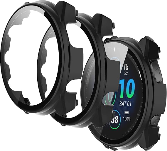 All Around Watch Rugged Cover Case with Tempered Glass Screen Protector Compatible with Garmin Forerunner 965 GPS Running Smart Watch (Black/Black)