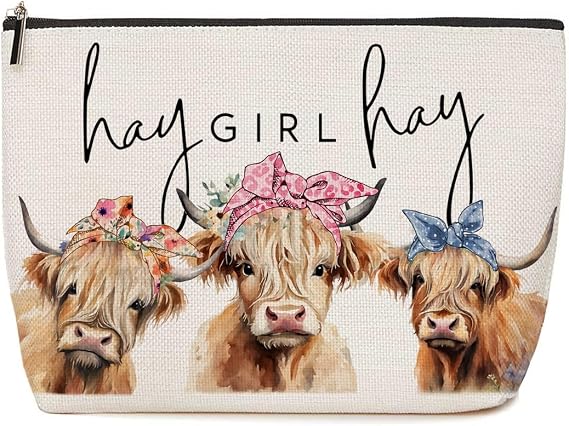 Lovdazzles Funny Western Makeup Bag Cow Floral Cosmetic Bag 01