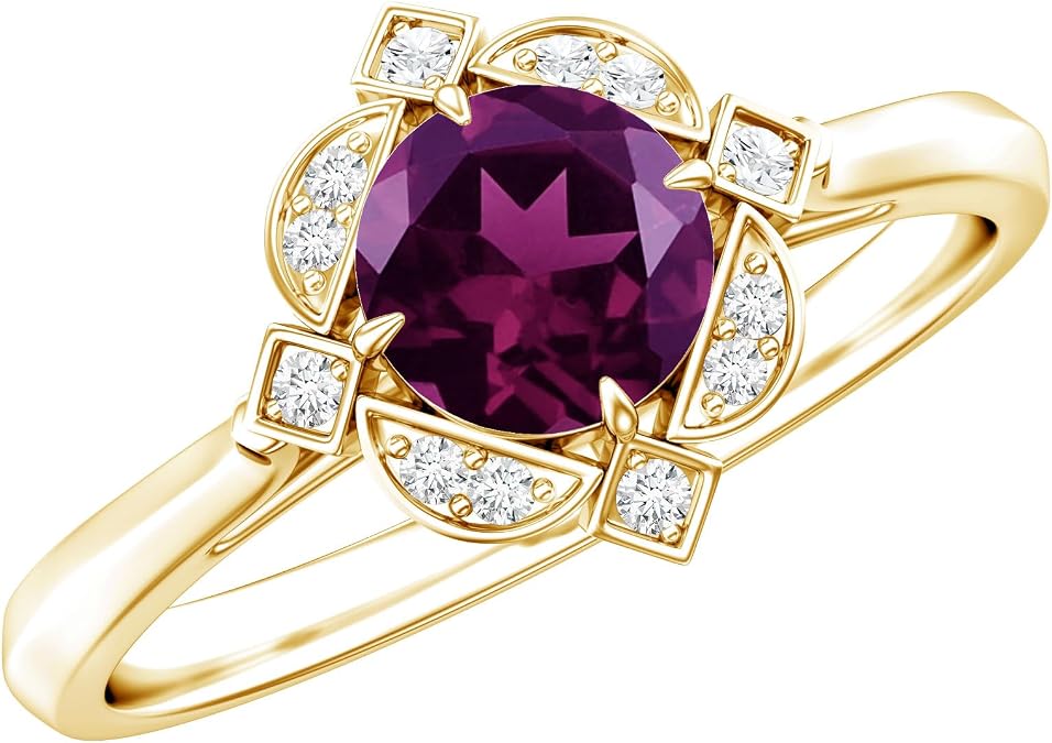 Silver Certified 1Ct Rhodolite Diamond Vintage Engagement Ring, Aaa Quality