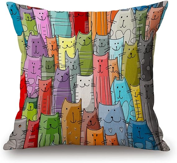 Solekla Throw Pillow Cover Lovely Multicolor Cartoon Cats Decorative Throw Pillow Case Square 18" x 18" Home Couch Bed Pillowcase