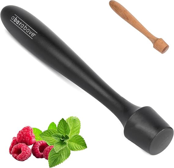 A Bar Above Black Muddler for Cocktails, 12-Inch Long Cocktail Muddler, Perfect to Crush Fruit, Pressing Mint and Sugar Cubes, Mint Muddler to Make Mojitos, Essential Bar Tools for Bartender Set