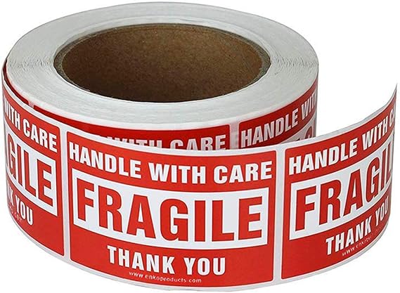 enko 3 x 5 Inch Large Fragile Stickers Handle with Care Warning Packing Shipping Label - Permanent Adhesive (1 Roll, 500 Labels)