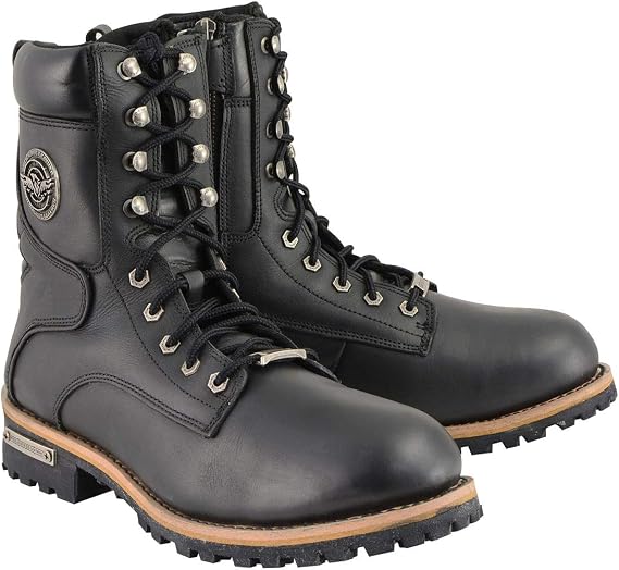 Milwaukee Leather MBM9095 Mens Classic Black Logger Lace-Up Boots with Side Zipper (numeric_7)