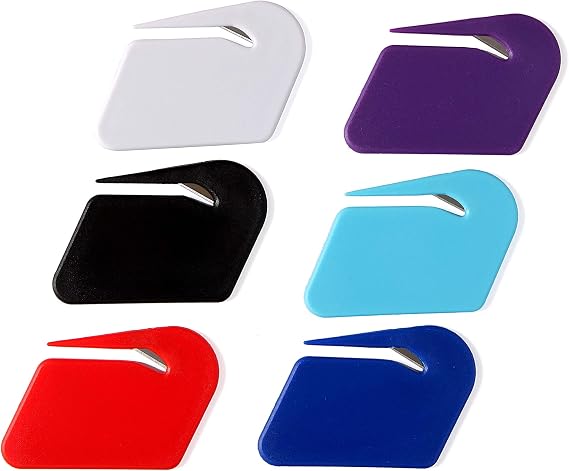 Letter Opener Envelope Slitter,6 Pack, Mail Openers Plastic Razor Blade,Envelope Cutter,Letter Opener for Women,Men,Office(red/white/dark blue/black/purple/sky blue)